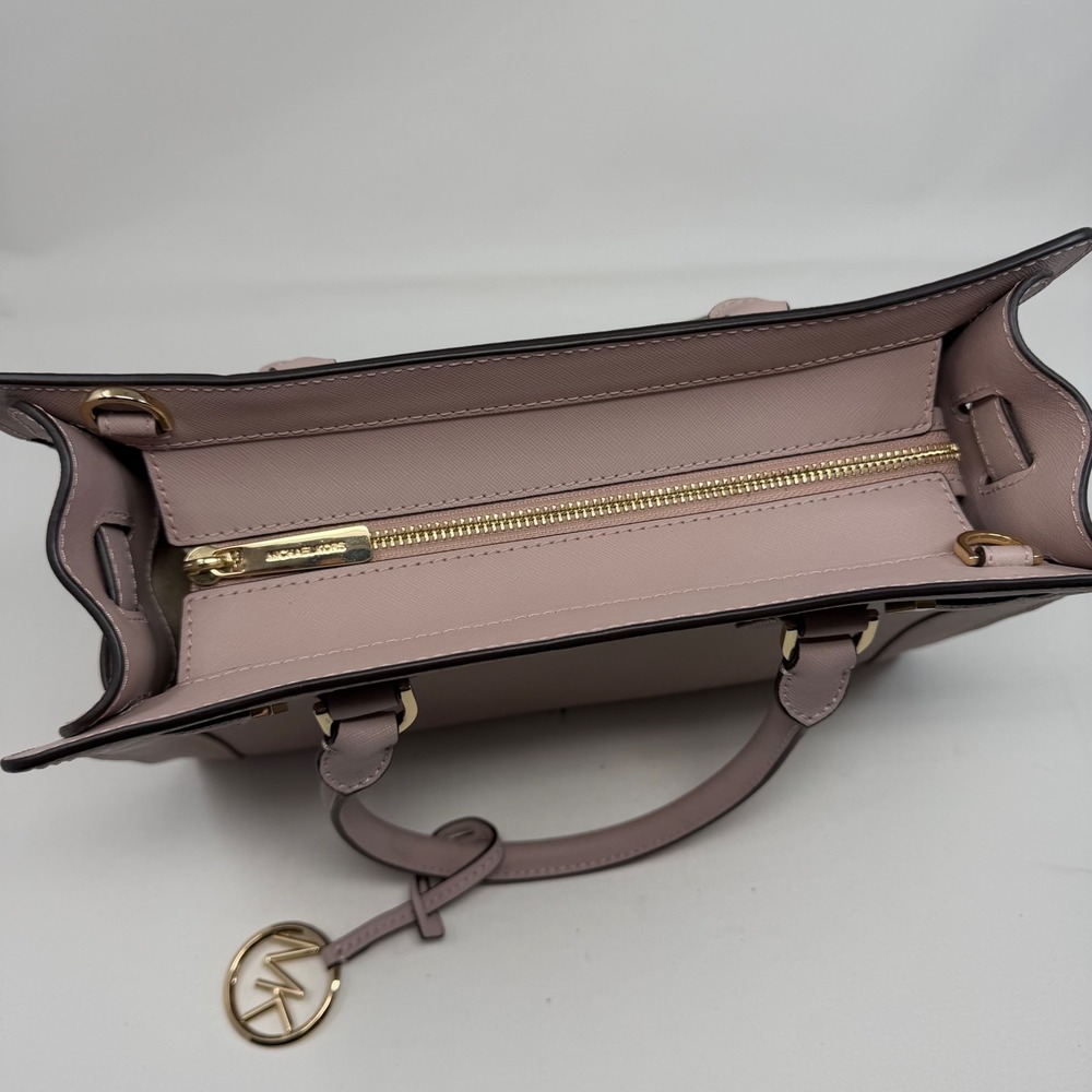 Michael Kors Saffiano Leather Satchel Crossbody Bag Dusty Rose Gold - Picture 2 of 9